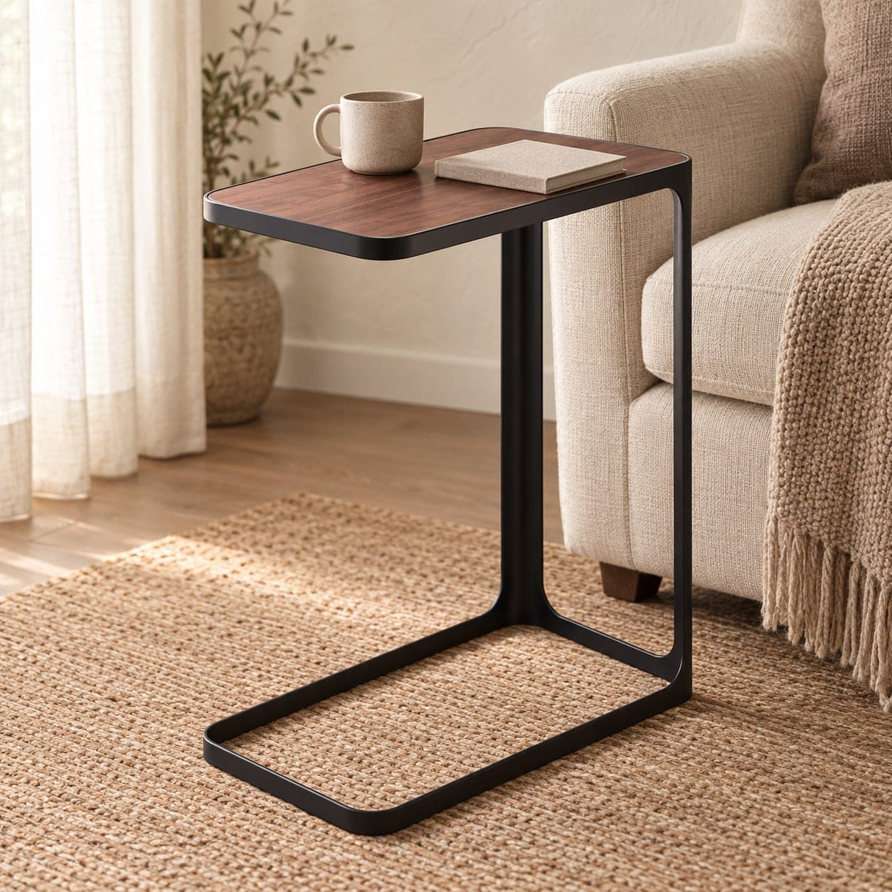 C-Shaped Slim End Table Black, view 2