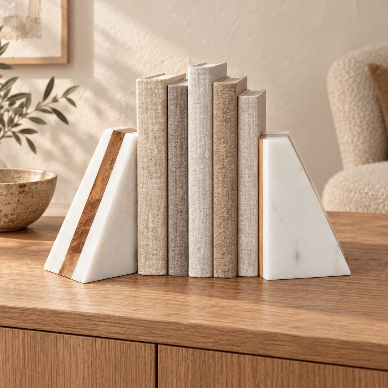 Marble Bookends with Wood Inlay, view 2