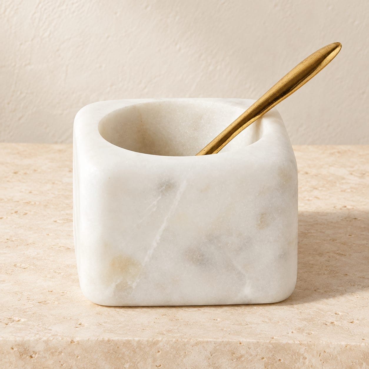 Marble Serving Bowls with Brass Spoons