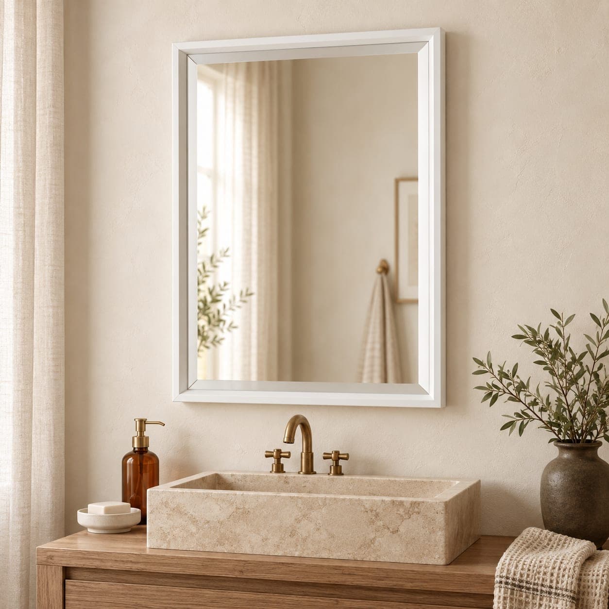 Calter Beveled Wall Mirror 20x26 White, view 2