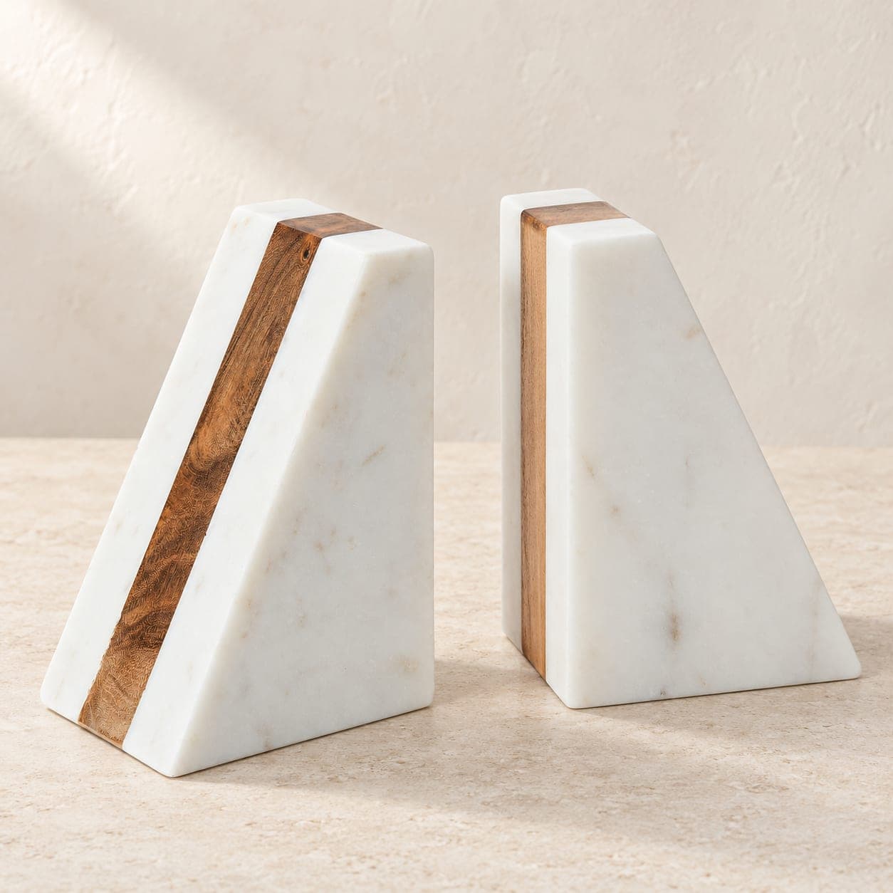 Marble Bookends with Wood Inlay