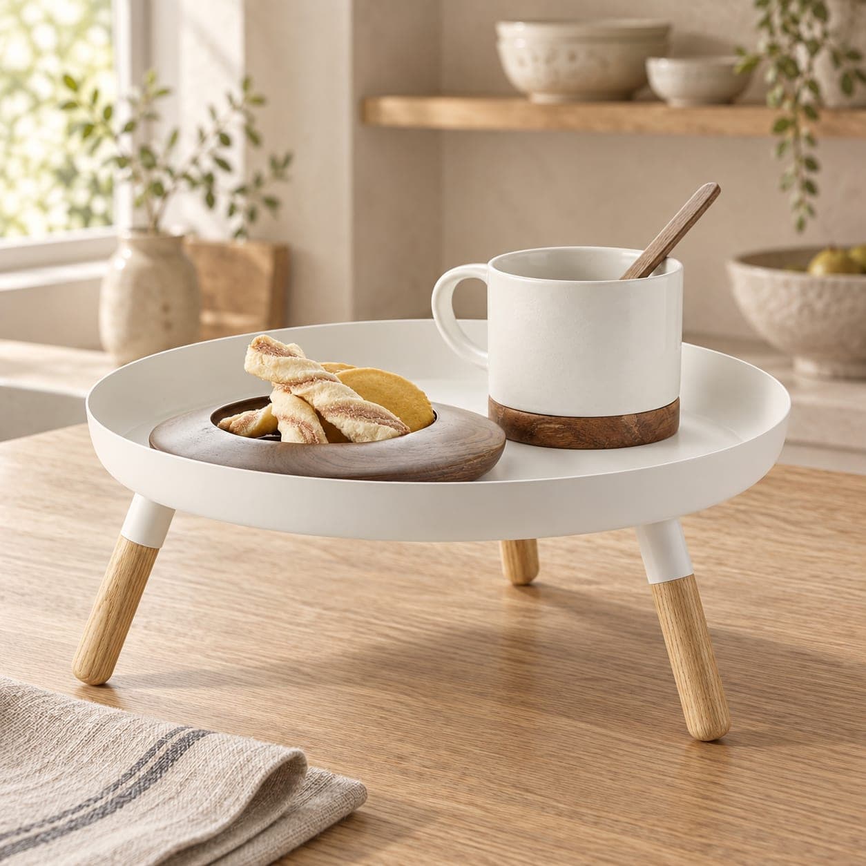 Pedestal Tray with Wooden Legs, view 2