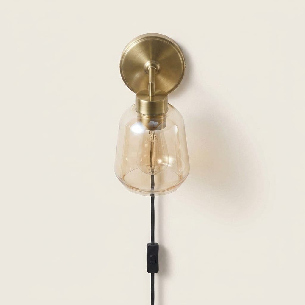 Salma 1-Light Plug-In Sconce Matte Brass Smoked Amber Glass