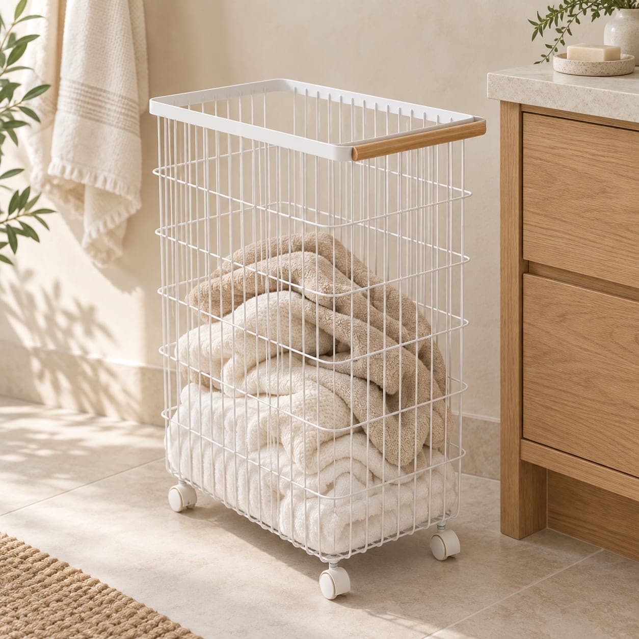 Slim Wire Rolling Laundry Hamper, view 2